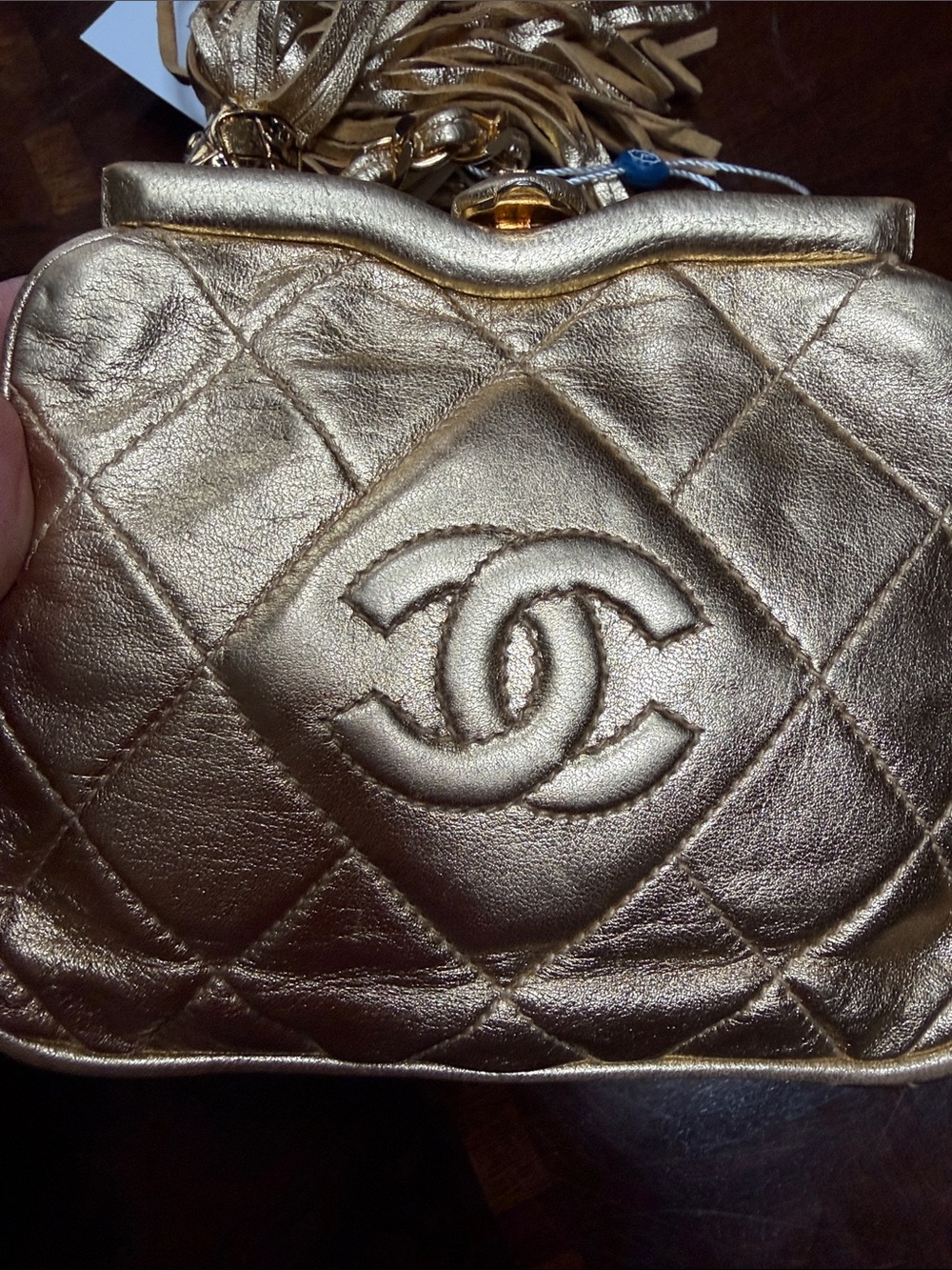 CHANEL 1985 Vintage Rare Gold Quilted Mini Waist Bag/ Crossbody with Tassel - Picture 8 of 9